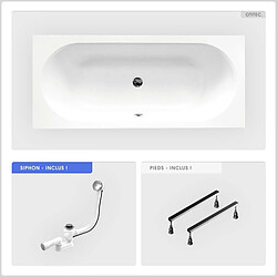 BESCO Baignoire rectangulaire - 150 x 75 cm - sans Habillage - avec Pieds - Vidage Chrome - VITAE SLIM