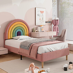 modfu Lit enfant 90x200 cm, tête de lit réglable en hauteur, velours, rose