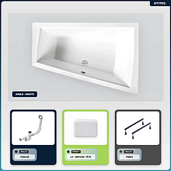 BESCO Baignoire asymétrique - 180 x 125 cm - Droite - sans Habillage - avec Pieds - 2 Repose-têtes - Vidage Chrome - INTIMA SLIM