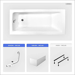 BESCO Baignoire rectangulaire - 140 x 70 cm - avec Tablier Blanc - Pieds - Vidage Chrome - TALIA