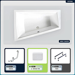 BESCO Baignoire asymétrique - 170 x 125 cm - Gauche - sans Habillage - avec Pieds - 2 Repose-têtes - Vidage Chrome - INTIMA SLIM