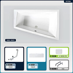 BESCO Baignoire asymétrique - 180 x 125 cm - Droite - avec Tablier - Pieds - 2 Repose-têtes - Vidage Chrome - INTIMA DUO