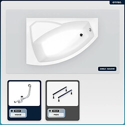 BESCO Baignoire asymétrique - 130 x 85 cm - Gauche - sans Habillage - avec Pieds - Vidage Chrome - RIMA