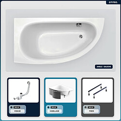 BESCO Baignoire asymétrique - 150 x 70 cm - Gauche - avec Habillage - Pieds - Poignées - Repose-tête - Vidage Chrome - MILENA PREMIUM