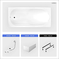 BESCO Baignoire rectangulaire - 150 x 70 cm - avec Tablier Blanc - Pieds - Vidage Chrome - BONA 