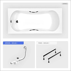 BESCO Baignoire rectangulaire - 160 x 70 cm - sans Habillage - avec Pieds - Poignées - Vidage Chrome - ARIA PLUS