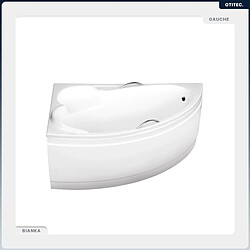 BESCO Baignoire asymétrique - 150 x 95 cm - Gauche - avec Habillage - Pieds - Vidage Chrome - BIANKA