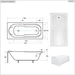 BESCO Baignoire rectangulaire - 150 x 70 cm - avec Habillage Polystyrène - Pieds - Vidage Chrome - BONA pas cher