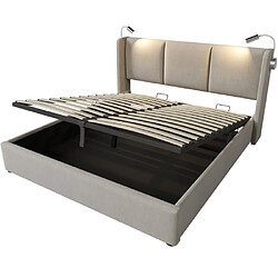 Acheter modfu Lit coffre 140x200 cm avec lampe, USB, lin, beige