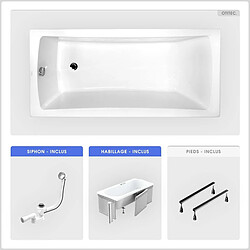 BESCO Baignoire rectangulaire - 140 x 70 cm - avec Habillage - Pieds - Vidage Chrome - OPTIMA