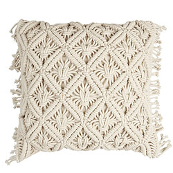 Linnea Coussin à franges 40x40 cm collection BOHEME macramé façon tressé beige