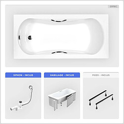 BESCO Baignoire rectangulaire - 170 x 70 cm - avec Habillage - Pieds - Poignées - Vidage Chrome - ARIA PLUS 