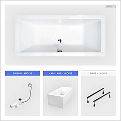 BESCO Baignoire rectangulaire - 170 x 75 cm - avec Habillage Polystyrène - Pieds - Vidage Chrome - QUADRO SLIM 