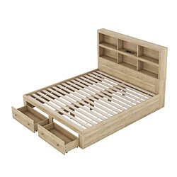Acheter modfu Lit adulte 160x200 cm avec 2 tiroirs, tête de lit avec rangement, bois