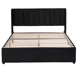 modf Lit adulte 140x200 cm avec 2 tiroirs, velours, noir pas cher