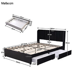 Avis modf Lit adulte 140x200 cm avec 2 tiroirs, velours, noir