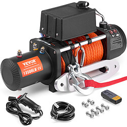 Vevor Treuil Electrique 12 V CC Capacite de Charge 6100 kg avec Corde Synthetique F 9,5 mm x 24 m, Telecommande Sans Fil et Filaire, pour Remorquage SUV Tout-terrain, Jeep, Camion, Remorque, Bateau