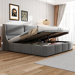modfu Lit coffre 160x200 cm, velours, gris