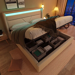 modf Lit coffre 140x200 cm avec LED, PU, blanc