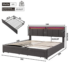 Avis modfu Lit coffre 180x200 cm avec LED, 2 tiroirs et tête de lit rangement, lin, gris