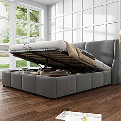 modf Lit coffre 140x200 cm, velours, gris