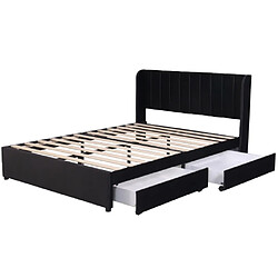 Acheter modf Lit adulte 140x200 cm avec 2 tiroirs, velours, noir