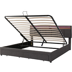 Acheter modfu Lit coffre 180x200 cm avec LED, 2 tiroirs et tête de lit rangement, lin, gris