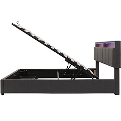 modfu Lit coffre 180x200 cm avec LED, 2 tiroirs et tête de lit rangement, lin, gris pas cher