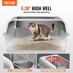 Vevor Bac a Litiere pour Chat Profondeur 152,4 mm Extra Large en Acier Inoxydable avec Pelle, Repose-pied Filtrant, Cotes Hauts, sans Odeur, Facile a Nettoyer, Adapte aux Grands Chats, Gris Clair