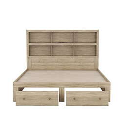 modfu Lit adulte 160x200 cm avec 2 tiroirs, tête de lit avec rangement, bois pas cher