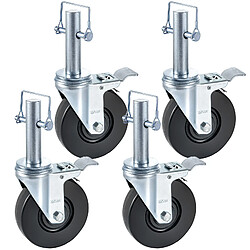 Vevor Roulettes Pivotantes en Caoutchouc deEchafaudage, 12 cm, Roues a Tige Pivotante 360° avec Double Verrouillage, Lot de 4, Capacite de Charge 127 kg par Roue, pour Chariot, Meubles, Industries