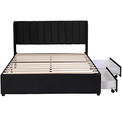 modfu Lit adulte 160x200 cm avec 2 tiroirs, velours, noir pas cher