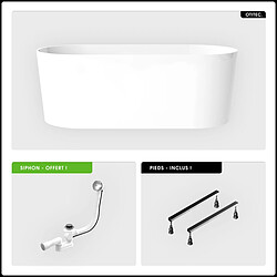 BESCO Baignoire îlot - 160 x 74 cm - avec Siphon Chrome - Pieds - INCLUS - LOVA