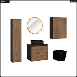 OTITEC Ensemble de meubles sous vasque - 60 cm - avec Plan - Vasque - Colonnes - Miroir LED - WC - MÖRK