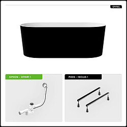 BESCO Baignoire îlot - 160 x 74 cm - avec Siphon Chrome - Pieds - INCLUS - LOVA BLACK
