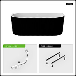 BESCO Baignoire semi îlot - 150 x 75 cm - avec Siphon Chrome - Pieds - INCLUS - LEYA BLACK