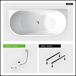 BESCO Baignoire semi îlot - 150 x 75 cm - avec Siphon Chrome - Pieds - INCLUS - LEYA