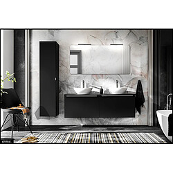 OTITEC Set de meubles de salle de bain - 120 cm - avec 2 Vasques à poser et Plan - Colonne - Miroir LED - BOLD BLACK