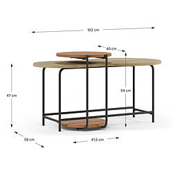 Pegane Set de 2 tables basses, tables de salon aspect bois coloris chêne, terracotta et métal coloris noir
