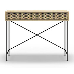 Pegane Meuble console, table de console aspect bois coloris chêne et pieds en métal noir - Longueur 110 x Profondeur 35,50 x Hauteur 85 cm