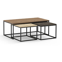 Pegane Set de 3 tables basses - chêne et noir pas cher