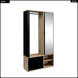 OTITEC Meuble d’entrée complet - avec penderie, étagères chaussures et miroir - MINO - Chêne Noir