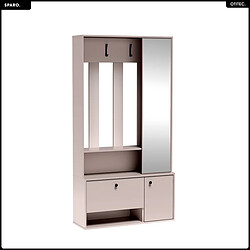 OTITEC Meuble d’entrée complet - avec penderie, étagères chaussures et miroir - SPARO UNI - Cachemire