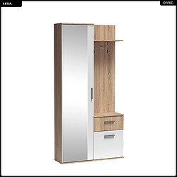 OTITEC Meuble d’entrée complet - avec penderie, étagères chaussures et miroir - LUXA - Sonoma Blanc