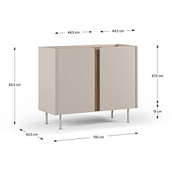 Pegane Buffet, meuble de rangement avec 2 portes aspect bois coloris crème, chêne et pieds en métal - Longueur 100 x Profondeur 40 x Hauteur 82,50 cm