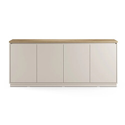 Pegane Buffet, commode de rangement avec 4 portes aspect bois coloris chêne, blanc - Longueur 201 x Profondeur 40,1 x Hauteur 84,40 cm