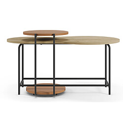 Pegane Set de 2 tables basses, tables de salon aspect bois coloris chêne, terracotta et métal coloris noir