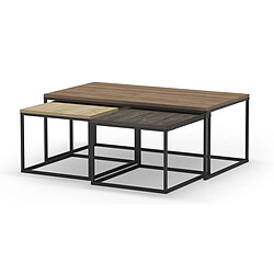 Acheter Pegane Set de 3 tables basses - chêne et noir