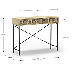 Pegane Meuble console, table de console aspect bois coloris chêne et pieds en métal noir - Longueur 110 x Profondeur 35,50 x Hauteur 85 cm