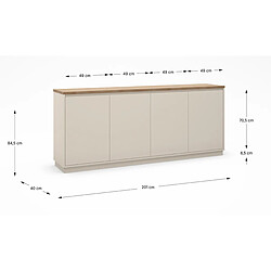 Pegane Buffet, commode de rangement avec 4 portes aspect bois coloris chêne, blanc - Longueur 201 x Profondeur 40,1 x Hauteur 84,40 cm